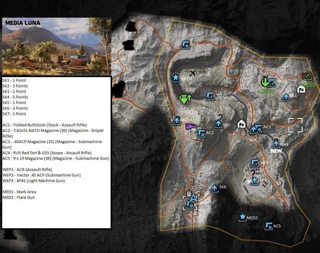 Ghost Recon: Wildlands - Weapons, Accessories, Medals and Skill Points Locations