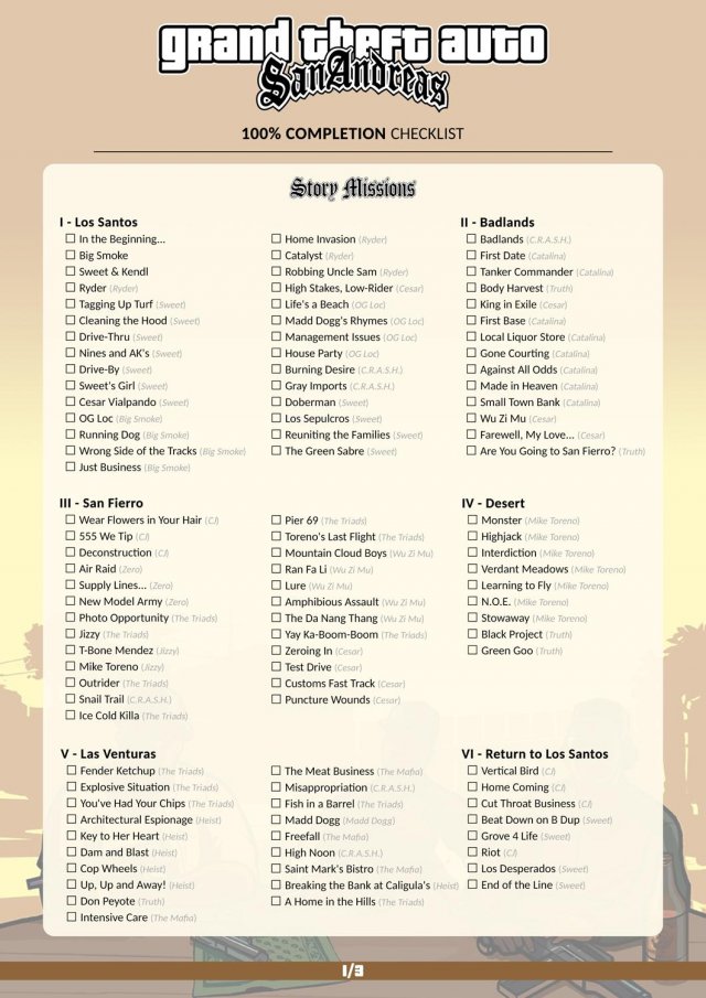 GTA: San Andreas - 100% Checklist