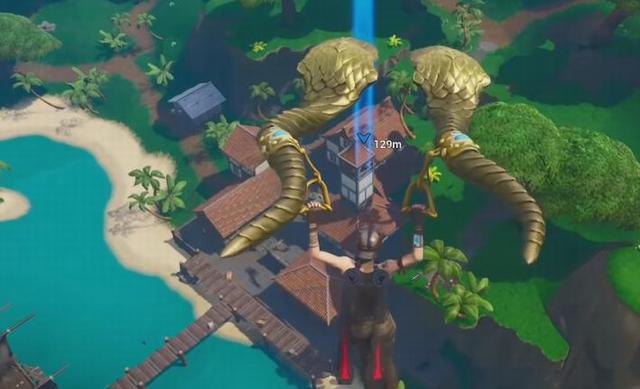 the season 8 week 1 secret discovery battlestar can be found on top of the tower next to the ship at lazy lagoon - fortnite season 8 week 4 battlestar location