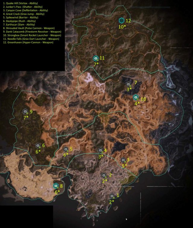 RAGE 2 - Ark Locations Map